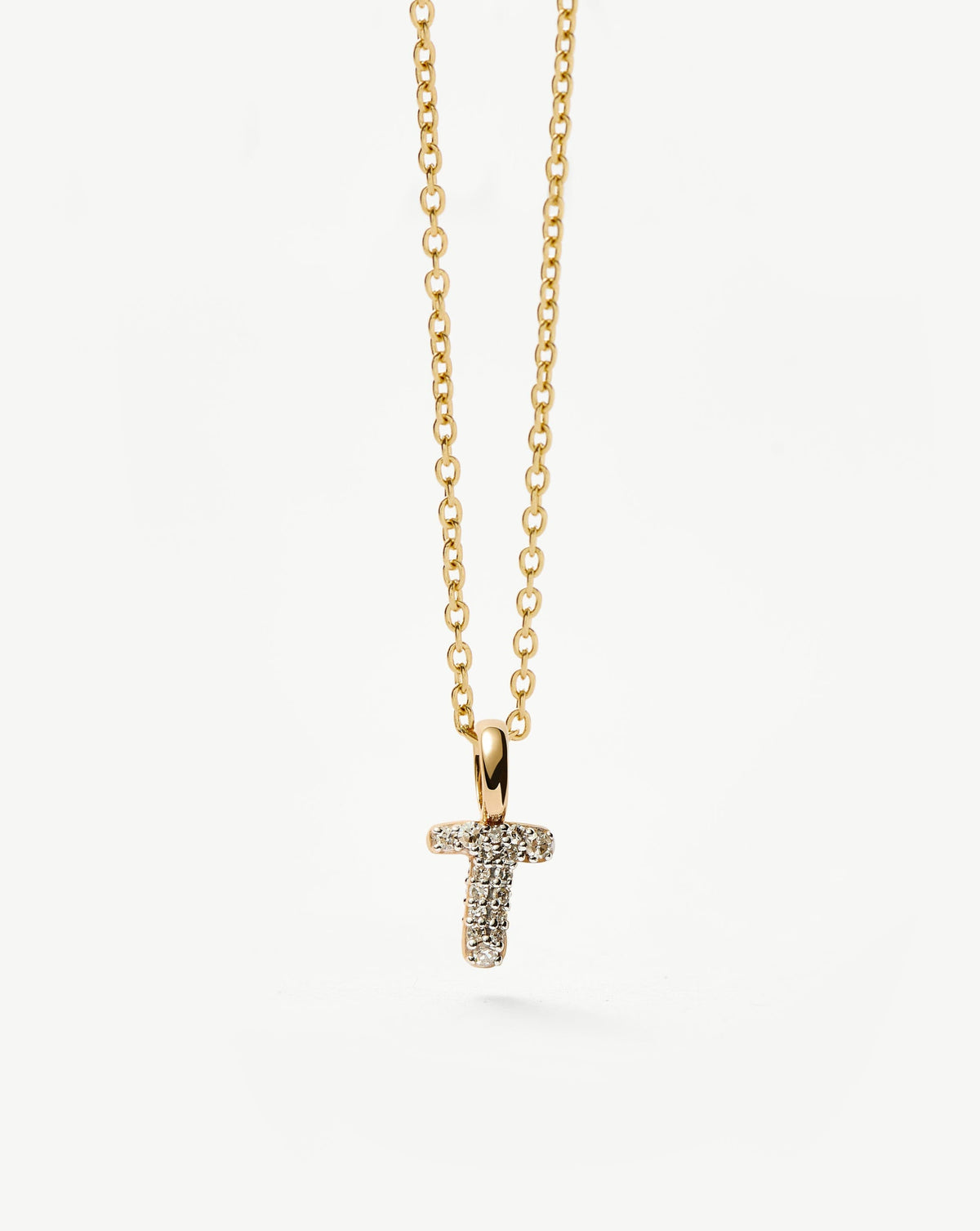 Solid Gold Diamond Initial Mini Pendant Necklace - T | 14ct Solid Yellow Gold Plated/Diamond