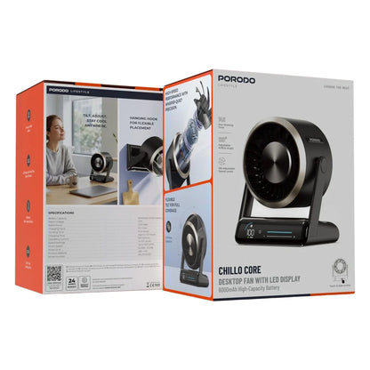 Porodo Lifestyle Chillo Core Desktop Fan with LED Display - Black