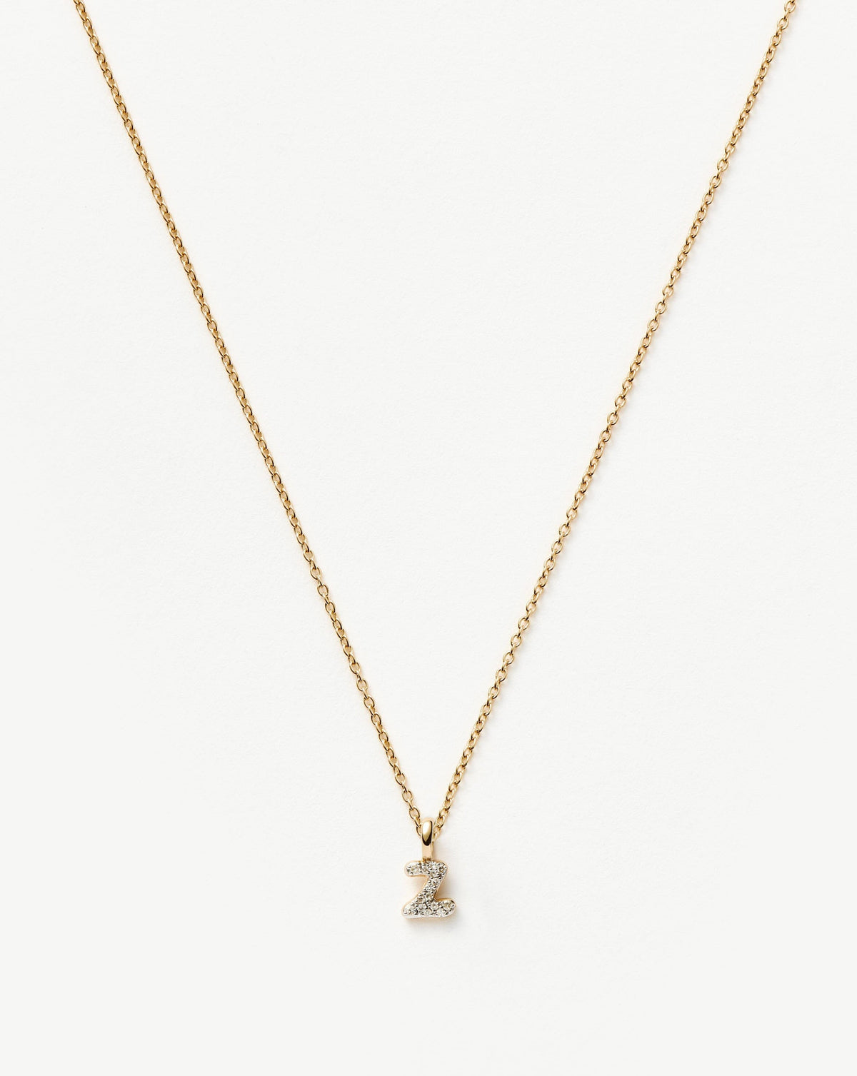 Solid Gold Diamond Initial Mini Pendant Necklace - Z | 14ct Solid Yellow Gold Plated/Diamond